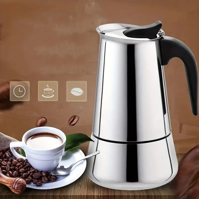 Premium Stainless Steel Moka Pot - Italian Style Espresso Maker